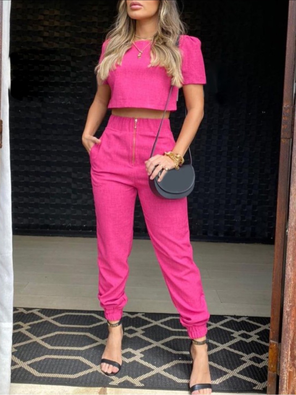 Vici Hot Pink Crop Top and Jogger Set